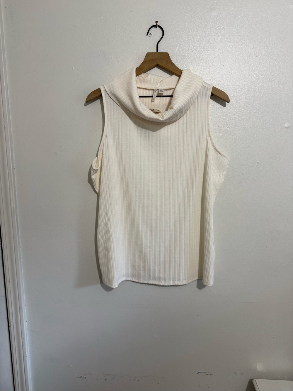 Cato Cream Ribbed Sleeveless Cowl Neck Tank